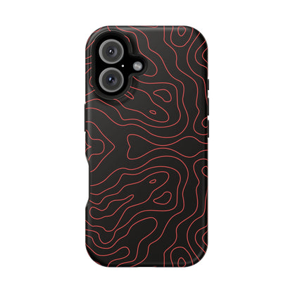 Topographic Lines Black & Red Phone Case – MagSafe Compatible for iPhone & Samsung Galaxy