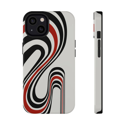 Retro Black & Red Wave Phone Case – MagSafe Compatible for iPhone & Samsung Galaxy
