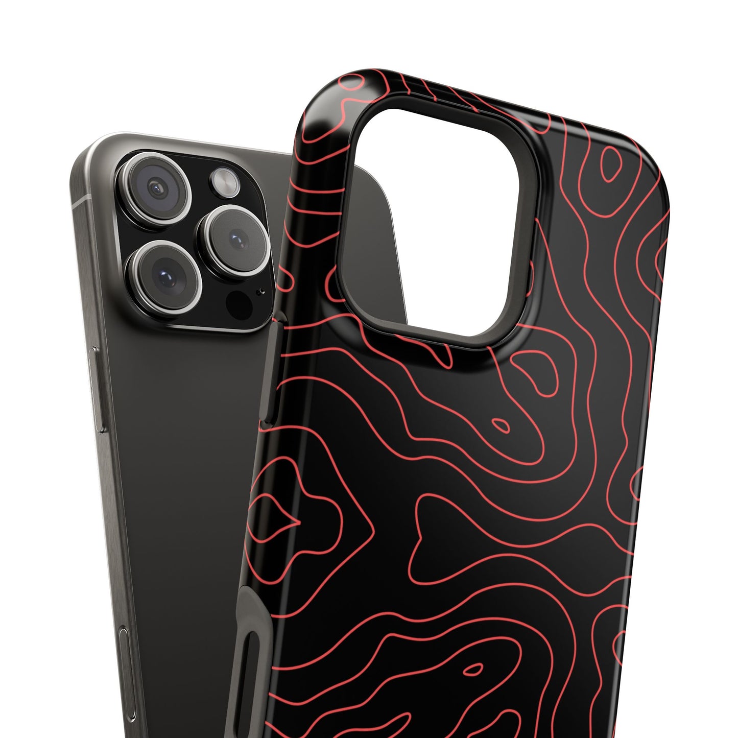 Topographic Lines Black & Red Phone Case – MagSafe Compatible for iPhone & Samsung Galaxy