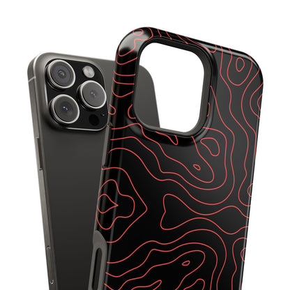Topographic Lines Black & Red Phone Case – MagSafe Compatible for iPhone & Samsung Galaxy