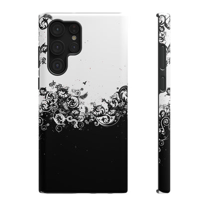 Ornate Black & White Floral Swirl Phone Case – MagSafe Compatible for iPhone & Samsung Galaxy