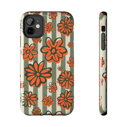 Simplistic Floral Striped Phone Case for iPhone 11-15 All Sizes