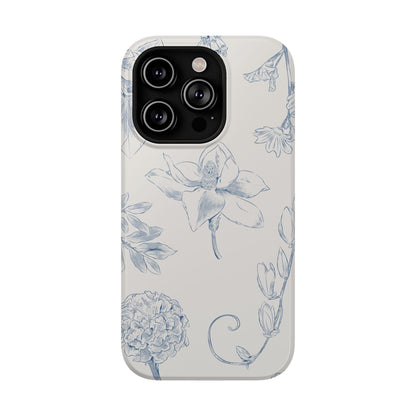 Vintage Blue Botanical Sketch Phone Case – MagSafe Compatible for iPhone & Samsung Galaxy