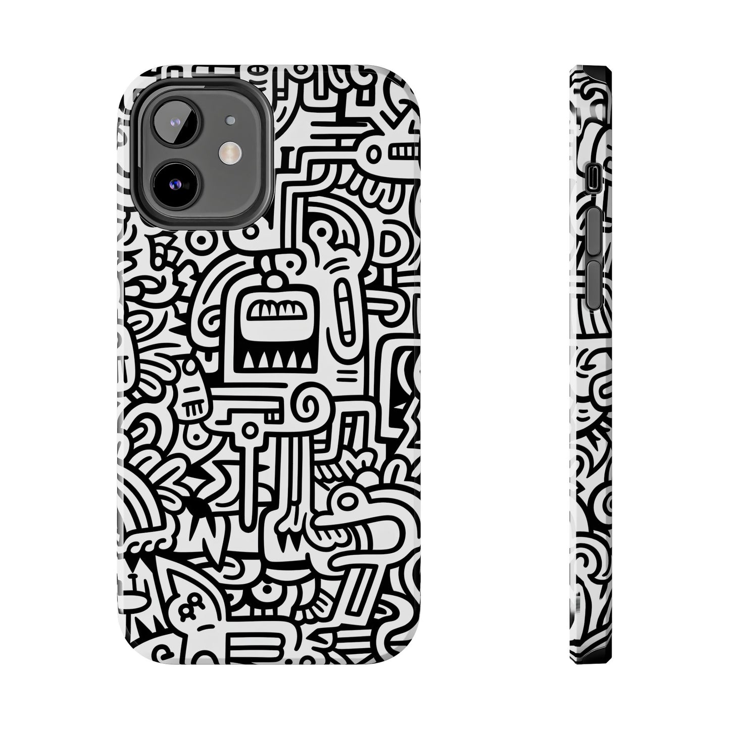 Black And White Doodle Tough Case - iPhone 15-11 All Sizes