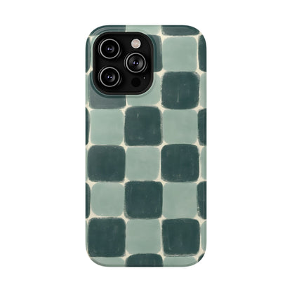 Green Checkerboard Retro Phone Case – MagSafe Compatible for iPhone & Samsung Galaxy