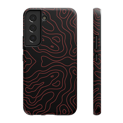 Topographic Lines Black & Red Phone Case – MagSafe Compatible for iPhone & Samsung Galaxy