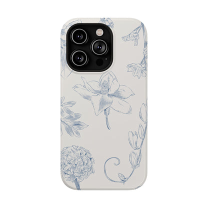 Vintage Blue Botanical Sketch Phone Case – MagSafe Compatible for iPhone & Samsung Galaxy