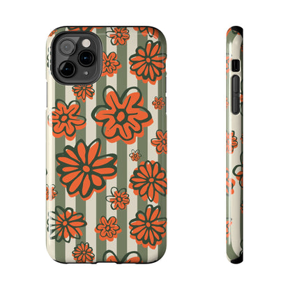 Simplistic Floral Striped Phone Case for iPhone 11-15 All Sizes