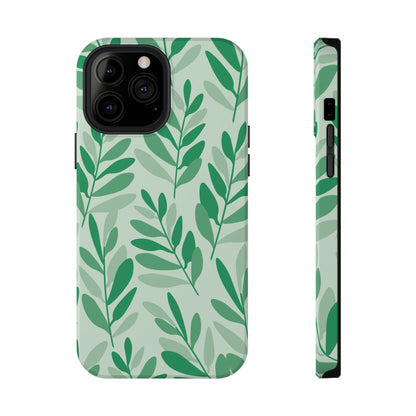 Green Leaf Pattern Phone Case – MagSafe Compatible for iPhone & Samsung Galaxy