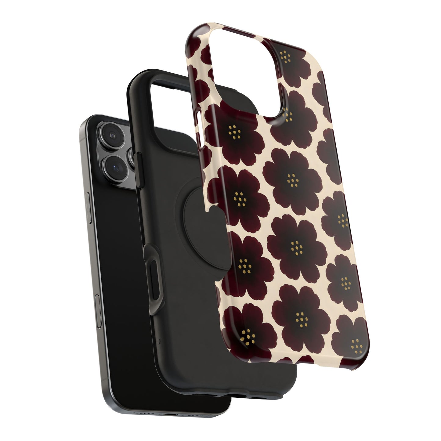Noir Blossom Retro Floral Pattern Phone Case – MagSafe Compatible for iPhone & Samsung Galaxy