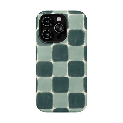 Green Checkerboard Retro Phone Case – MagSafe Compatible for iPhone & Samsung Galaxy