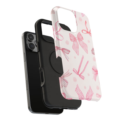 Sweet Pink Bow Coquette Pattern Phone Case – MagSafe Compatible for iPhone & Samsung Galaxy