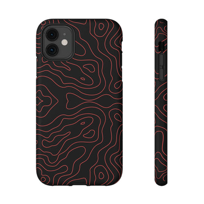 Topographic Lines Black & Red Phone Case – MagSafe Compatible for iPhone & Samsung Galaxy