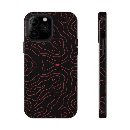 Topographic Lines Black & Red Phone Case – MagSafe Compatible for iPhone & Samsung Galaxy