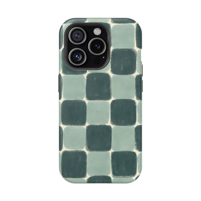 Green Checkerboard Retro Phone Case – MagSafe Compatible for iPhone & Samsung Galaxy