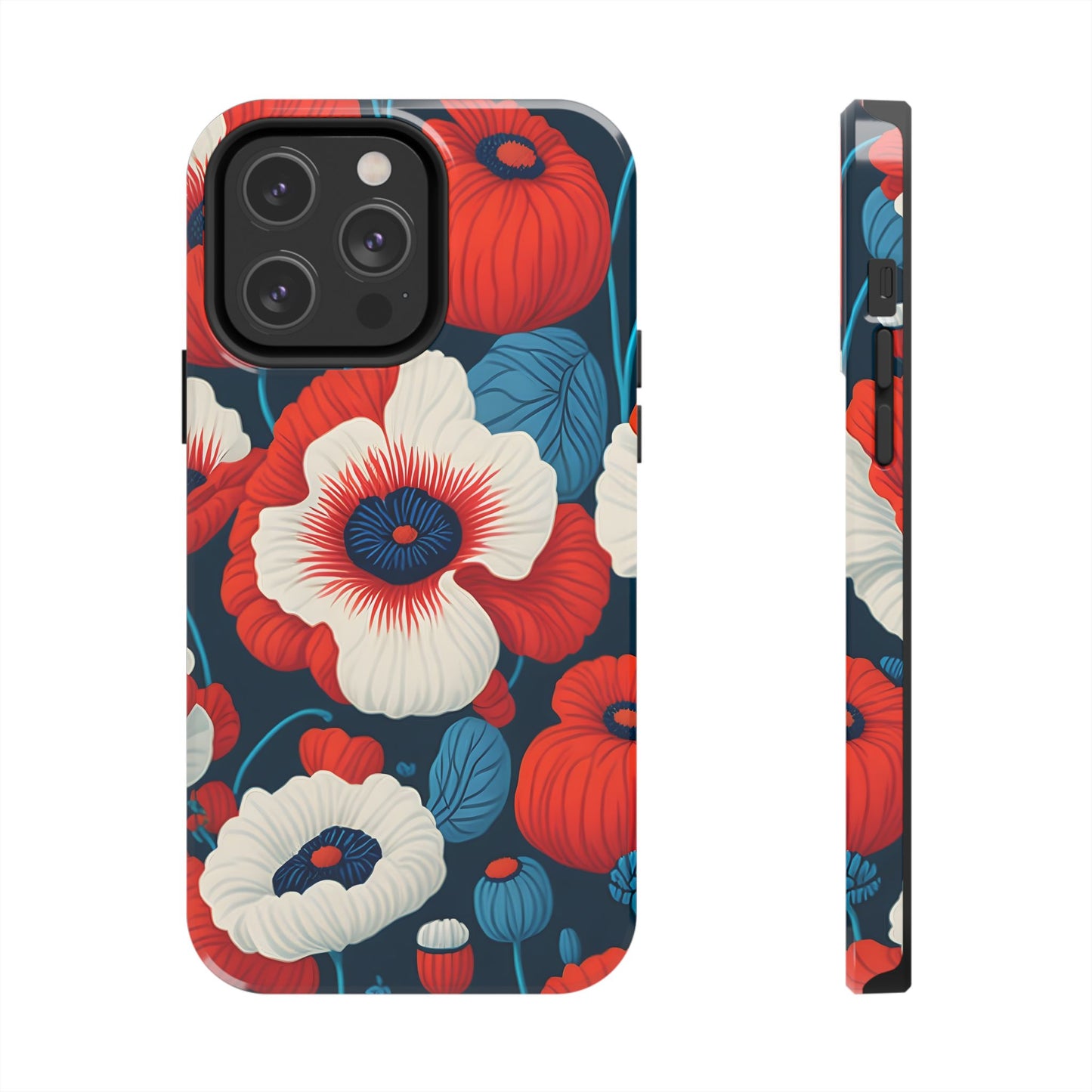 Cute Red And Blue Flower iPhone Case for iPhone 11-15 All Sizes