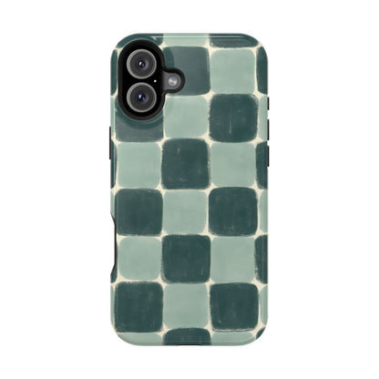 Green Checkerboard Retro Phone Case – MagSafe Compatible for iPhone & Samsung Galaxy