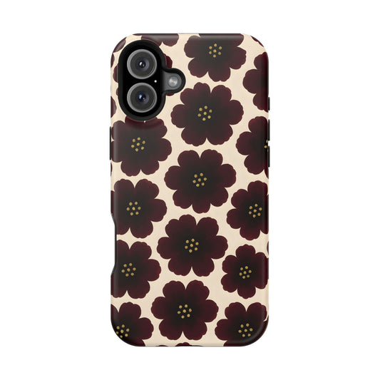 Noir Blossom Retro Floral Pattern Phone Case – MagSafe Compatible for iPhone & Samsung Galaxy