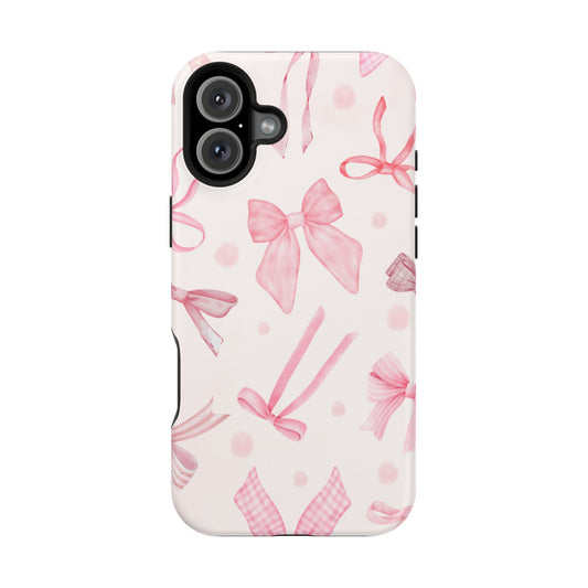 Sweet Pink Bow Coquette Pattern Phone Case – MagSafe Compatible for iPhone & Samsung Galaxy