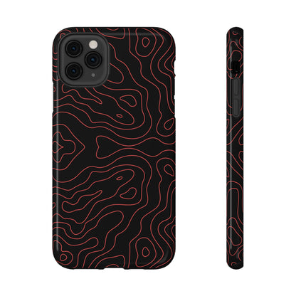 Topographic Lines Black & Red Phone Case – MagSafe Compatible for iPhone & Samsung Galaxy