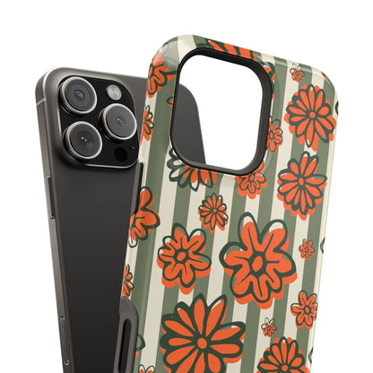 Retro Striped Floral Phone Case – MagSafe Compatible for iPhone & Samsung Galaxy