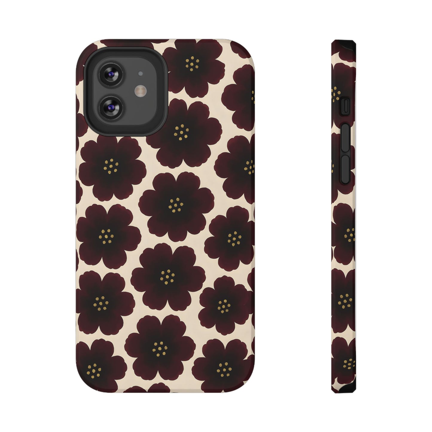 Noir Blossom Retro Floral Pattern Phone Case – MagSafe Compatible for iPhone & Samsung Galaxy