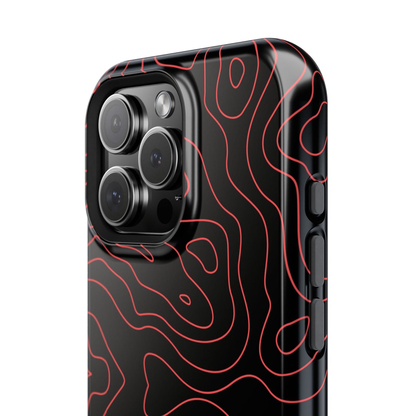 Topographic Lines Black & Red Phone Case – MagSafe Compatible for iPhone & Samsung Galaxy