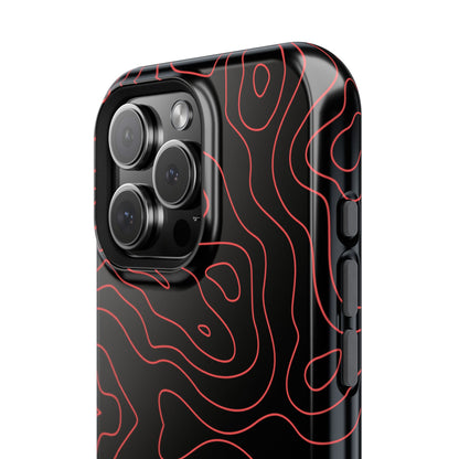 Topographic Lines Black & Red Phone Case – MagSafe Compatible for iPhone & Samsung Galaxy