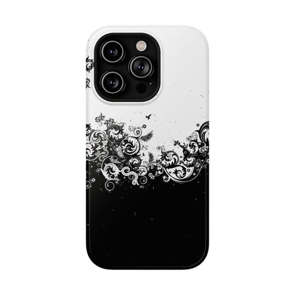 Ornate Black & White Floral Swirl Phone Case – MagSafe Compatible for iPhone & Samsung Galaxy