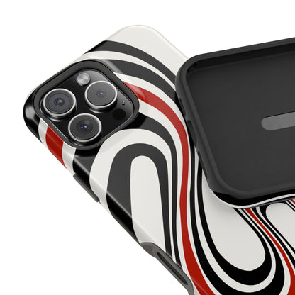 Retro Black & Red Wave Phone Case – MagSafe Compatible for iPhone & Samsung Galaxy