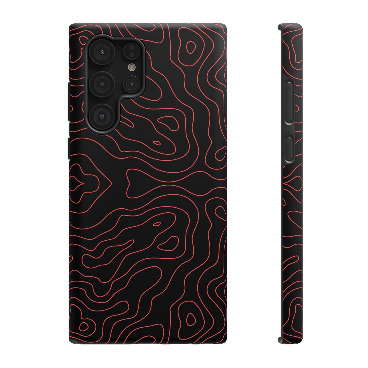 Topographic Lines Black & Red Phone Case – MagSafe Compatible for iPhone & Samsung Galaxy