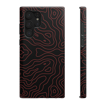 Topographic Lines Black & Red Phone Case – MagSafe Compatible for iPhone & Samsung Galaxy