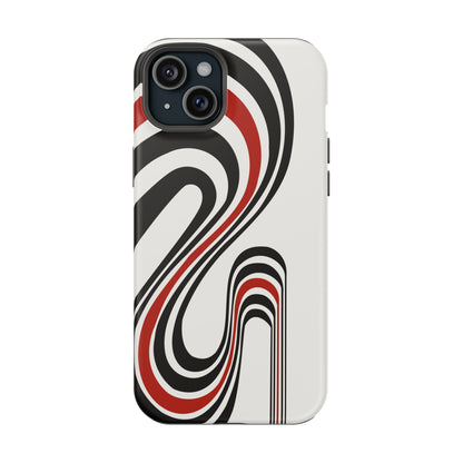 Retro Black & Red Wave Phone Case – MagSafe Compatible for iPhone & Samsung Galaxy