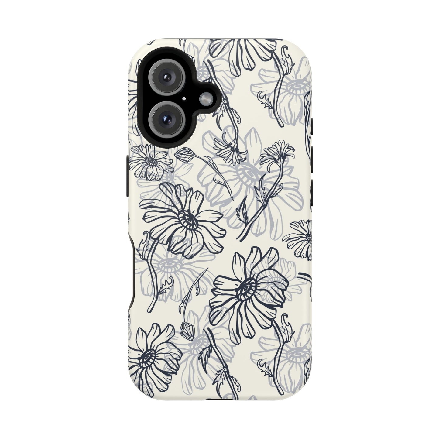 Monochrome Floral Sketch Phone Case – MagSafe Compatible for iPhone & Samsung Galaxy