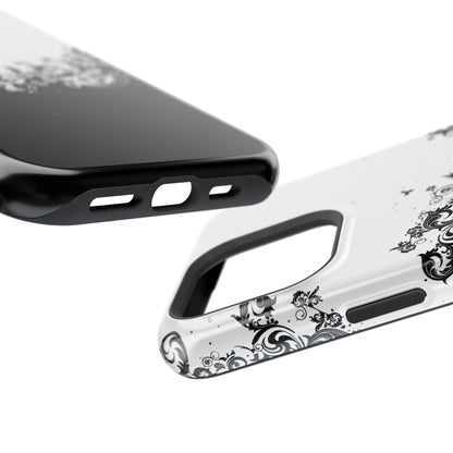 Ornate Black & White Floral Swirl Phone Case – MagSafe Compatible for iPhone & Samsung Galaxy