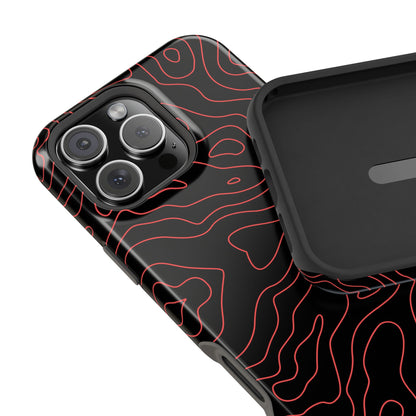 Topographic Lines Black & Red Phone Case – MagSafe Compatible for iPhone & Samsung Galaxy