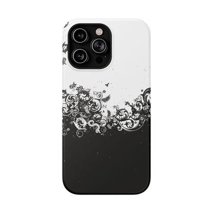 Ornate Black & White Floral Swirl Phone Case – MagSafe Compatible for iPhone & Samsung Galaxy