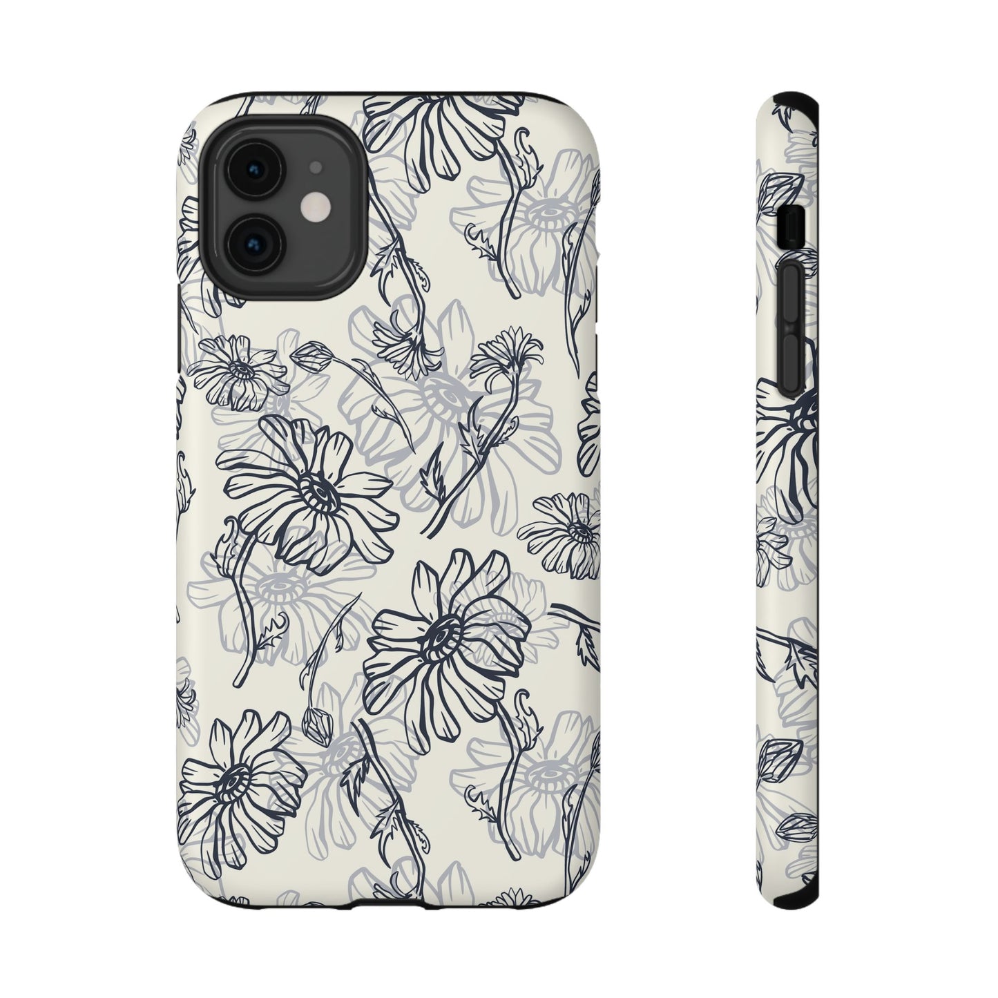 Monochrome Floral Sketch Phone Case – MagSafe Compatible for iPhone & Samsung Galaxy