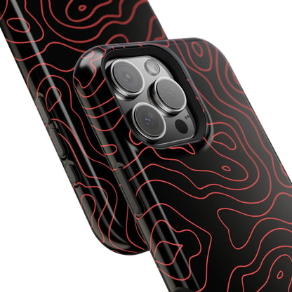 Topographic Lines Black & Red Phone Case – MagSafe Compatible for iPhone & Samsung Galaxy