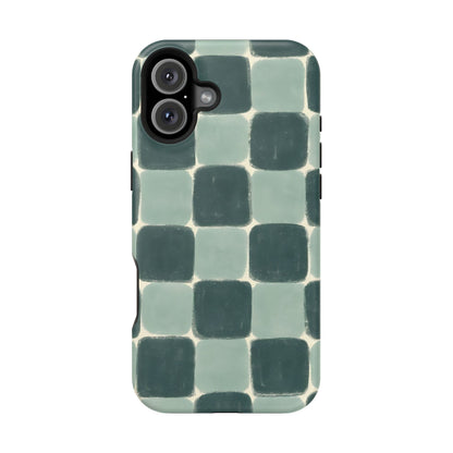 Green Checkerboard Retro Phone Case – MagSafe Compatible for iPhone & Samsung Galaxy