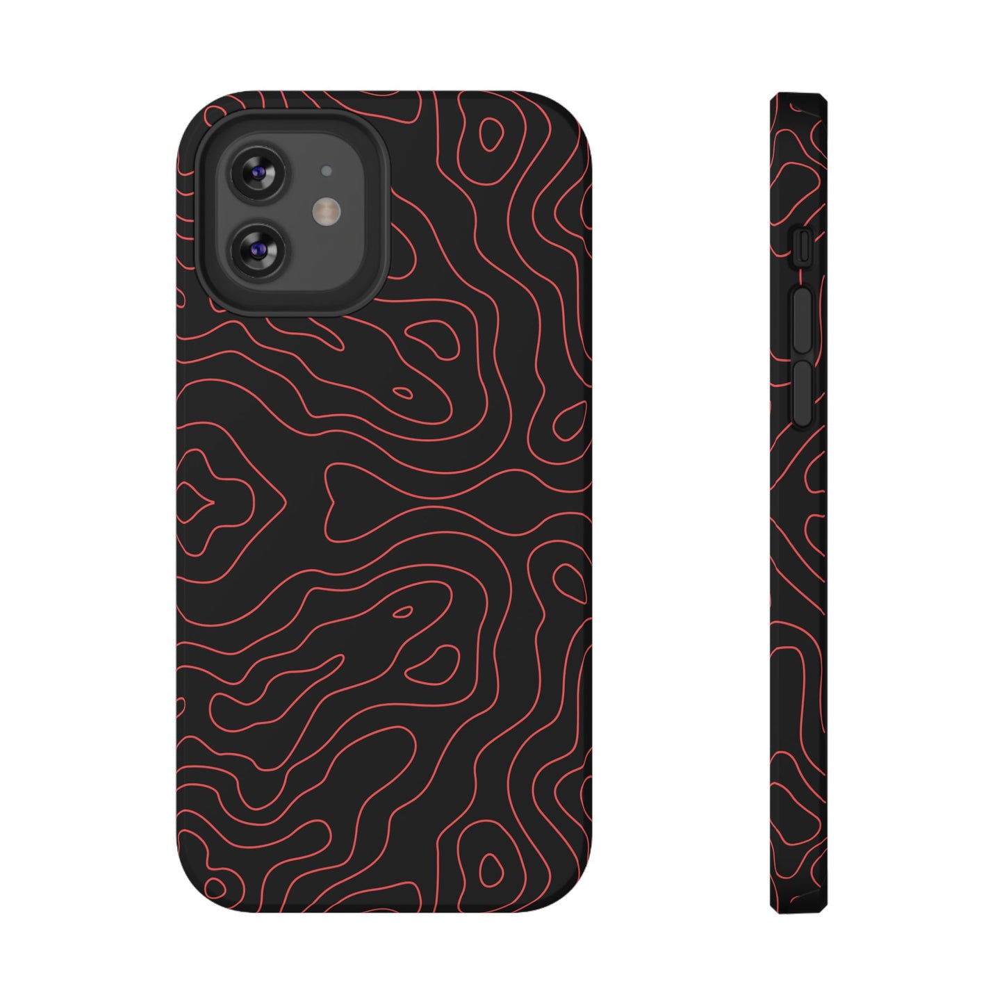Topographic Lines Black & Red Phone Case – MagSafe Compatible for iPhone & Samsung Galaxy