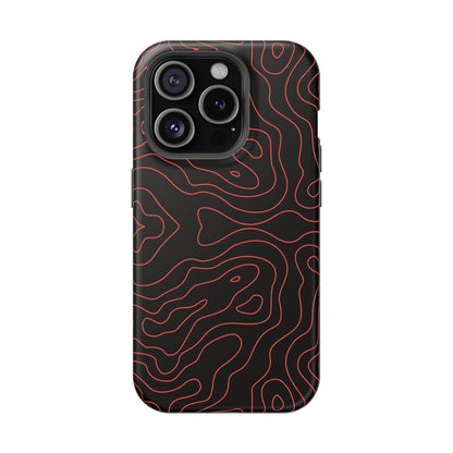 Topographic Lines Black & Red Phone Case – MagSafe Compatible for iPhone & Samsung Galaxy