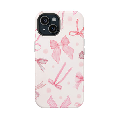 Sweet Pink Bow Coquette Pattern Phone Case – MagSafe Compatible for iPhone & Samsung Galaxy