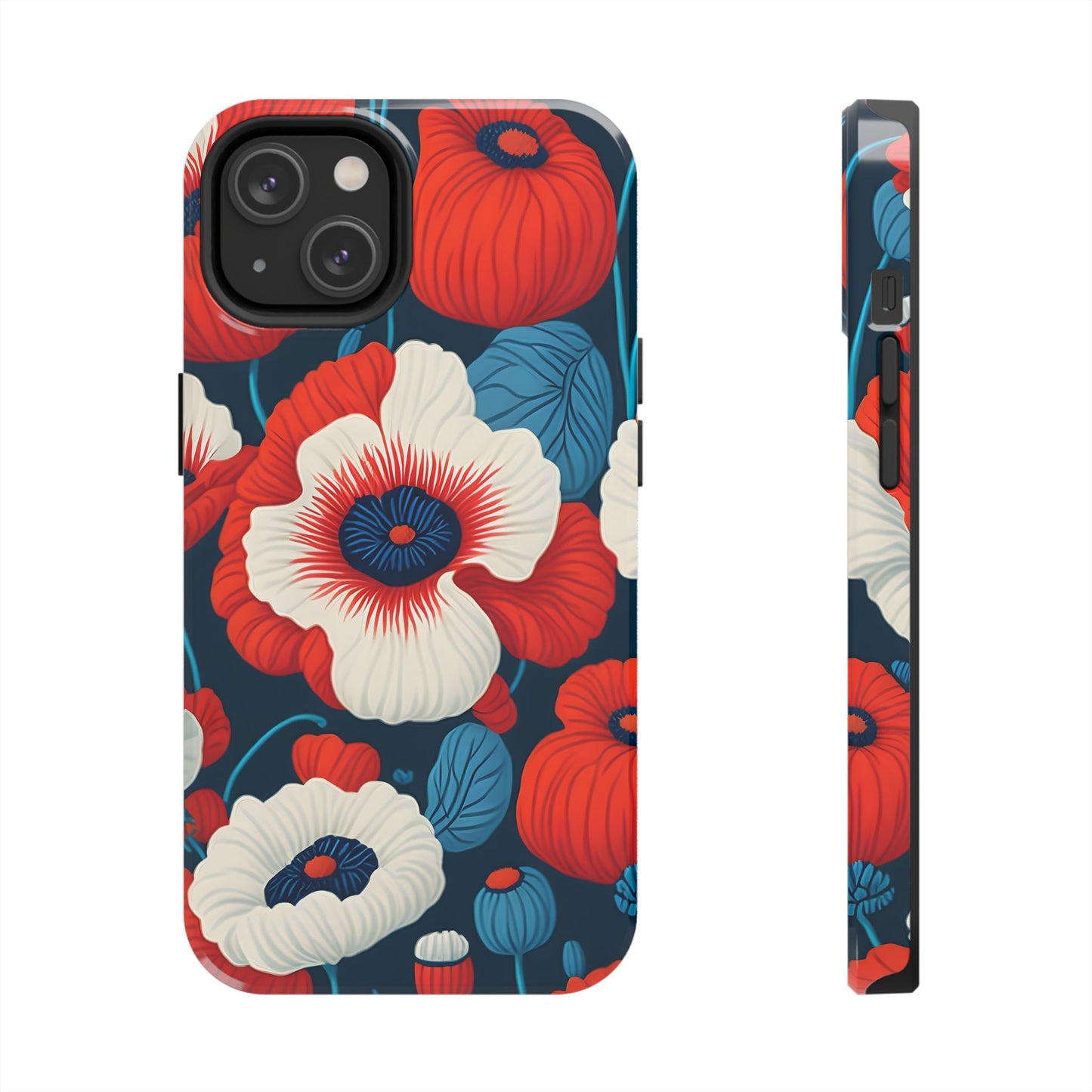 Cute Red And Blue Flower iPhone Case for iPhone 11-15 All Sizes