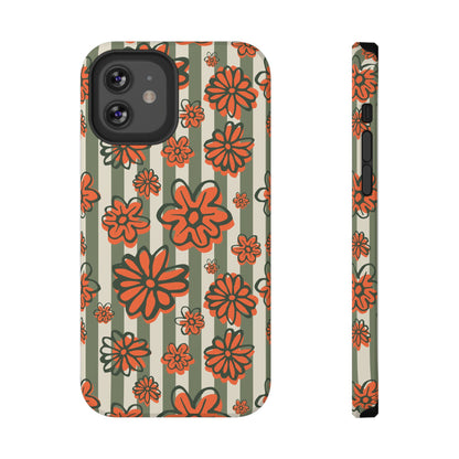 Retro Striped Floral Phone Case – MagSafe Compatible for iPhone & Samsung Galaxy