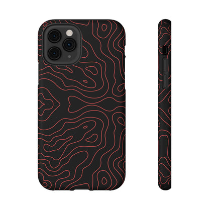 Topographic Lines Black & Red Phone Case – MagSafe Compatible for iPhone & Samsung Galaxy