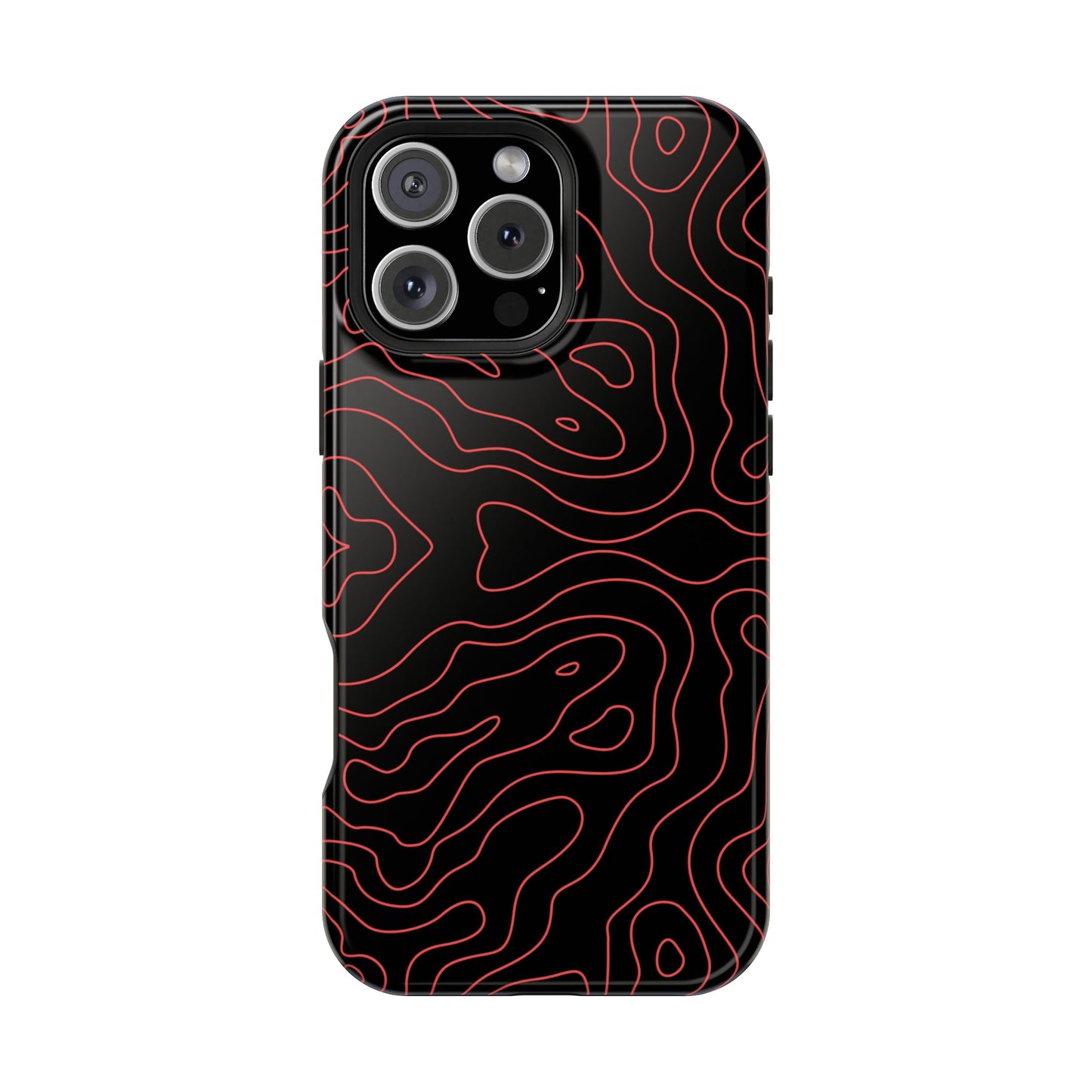 Topographic Lines Black & Red Phone Case – MagSafe Compatible for iPhone & Samsung Galaxy