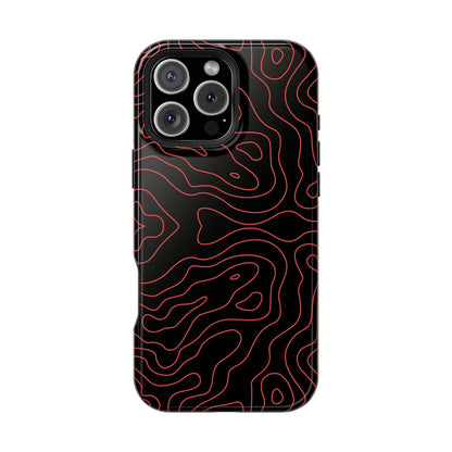 Topographic Lines Black & Red Phone Case – MagSafe Compatible for iPhone & Samsung Galaxy