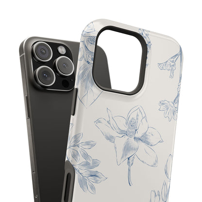 Vintage Blue Botanical Sketch Phone Case – MagSafe Compatible for iPhone & Samsung Galaxy