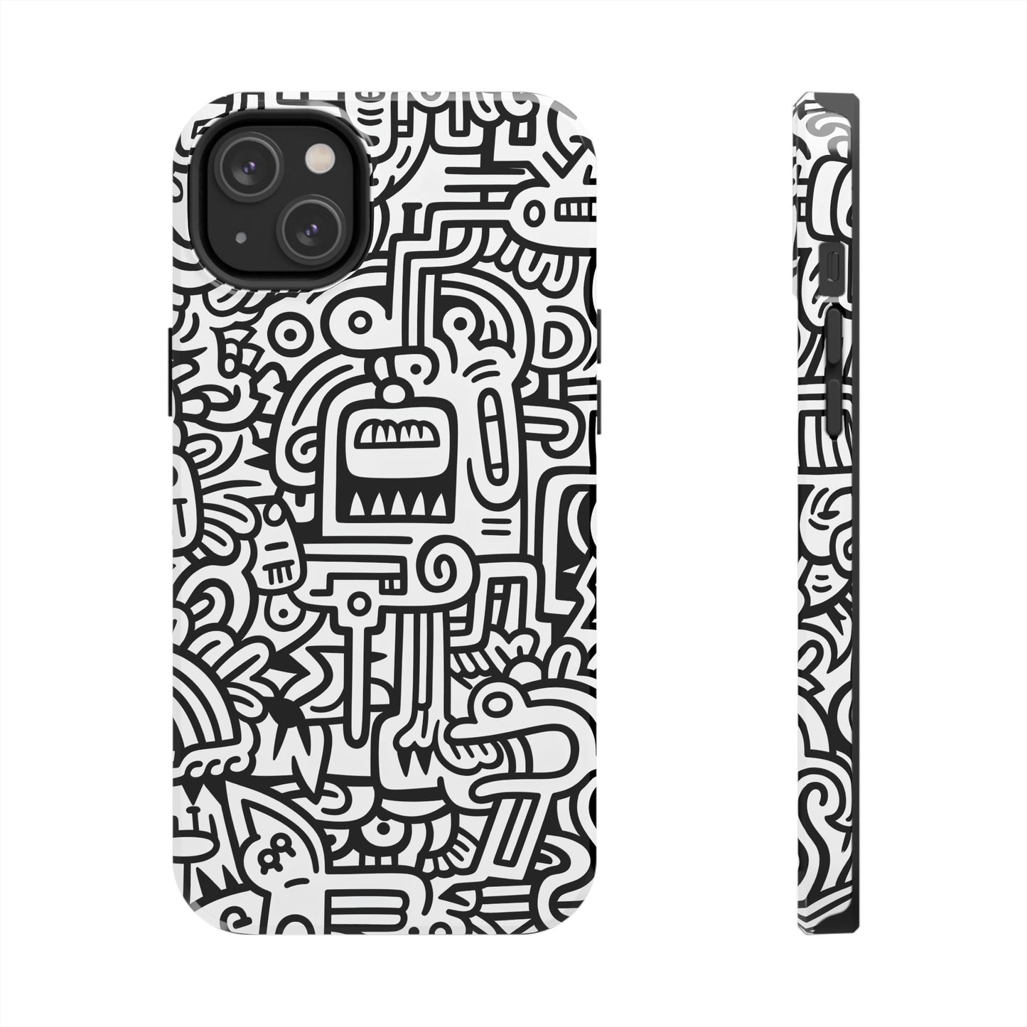 Black And White Doodle Tough Case - iPhone 15-11 All Sizes